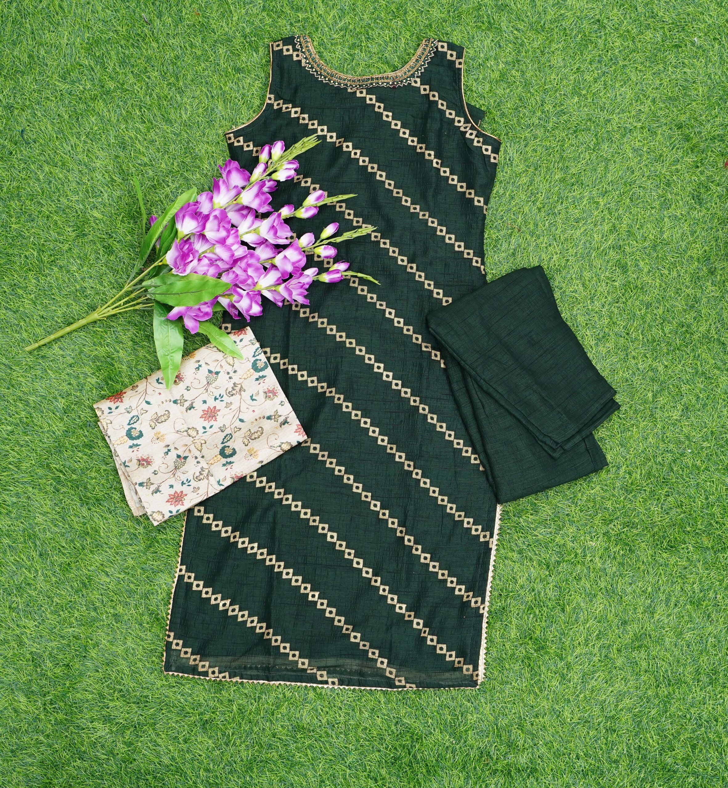 Green Colored Straight Cut Designer Dress - She Needs - The Saree World